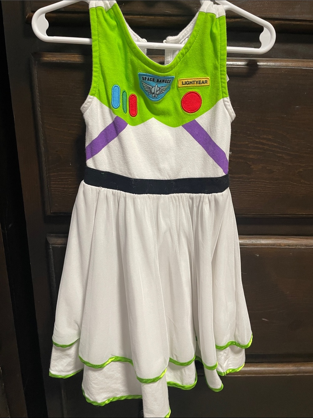Disney Girls' Buzz Lightyear Costume Dress - White, Green & Purple